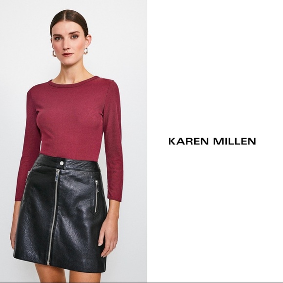 Karen Millen Tops - NEW Karen Millen Jersey Ribbed Tee in Berry